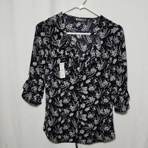 Allegra K Women's Elegant Black and White Patterned Blouse